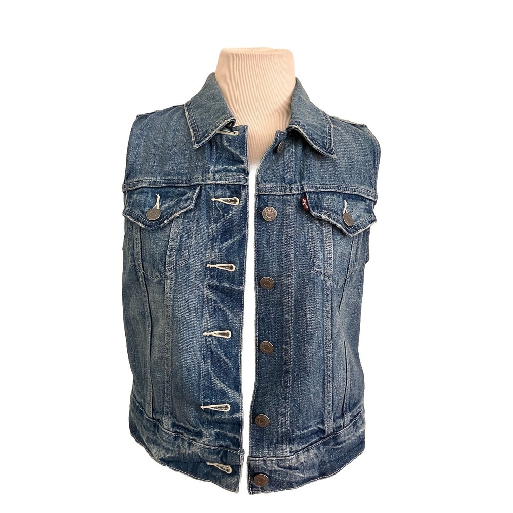 Levi's Vest Sz SP Blue Denim Red Tab Western Biker Trucker Grunge Y2K